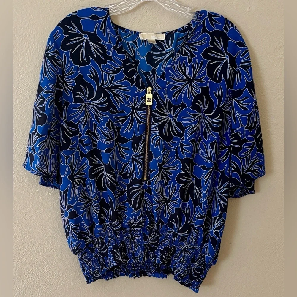 Michael Kors Women’s Blue Floral Blouse Size XXL